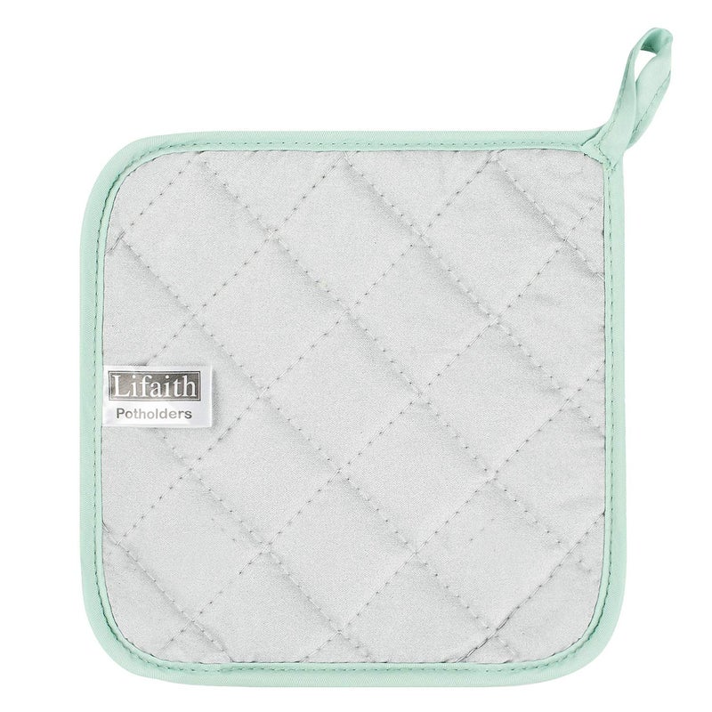 lifaith 100% Cotton Kitchen Everyday Basic Terry Pot Holder Heat Resistant Coaster Potholder for Cooking and Baking Set of 5 Mint Green - Image 4